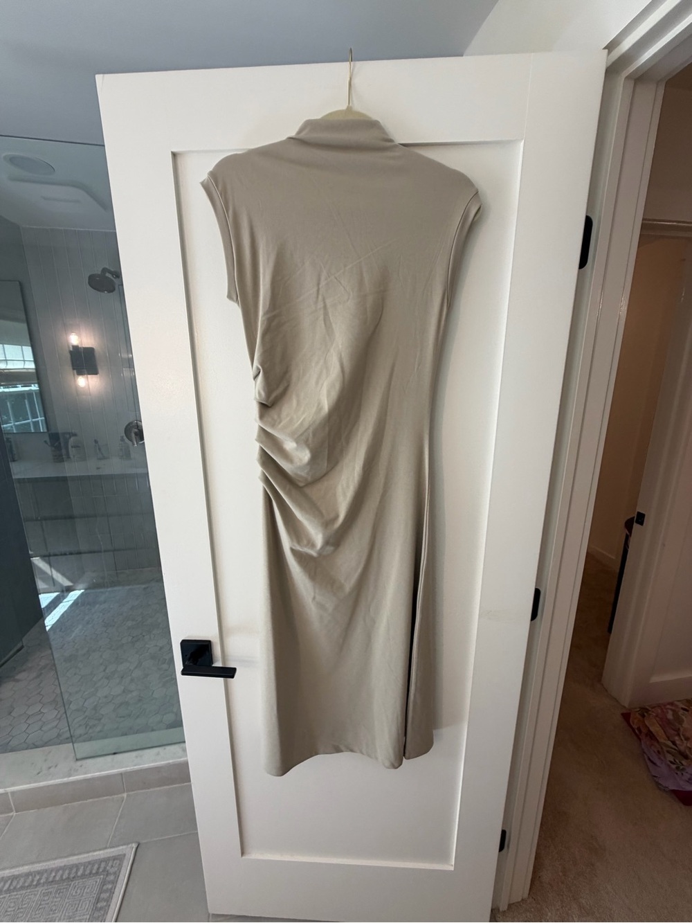 OGL Mockneck Tuck Roast Grey Sleeveless Midi Dress with Side Drape